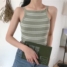 Повседневная Полосатая майка с открытой спиной, летняя женская сексуальная майка, трикотажная кофточка на бретелях
