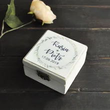 Коробка для обручальных колец, деревянные коробки с именами, Подарочные Кольца для пар, деревенская коробка для колец с венком, коробка для носителя колец