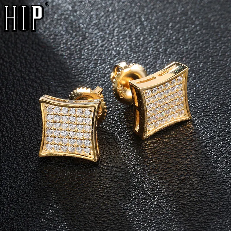 Хип-хоп 1 пара микро полностью проложенные Стразы Циркон CZ квадратное Bling Iced Out