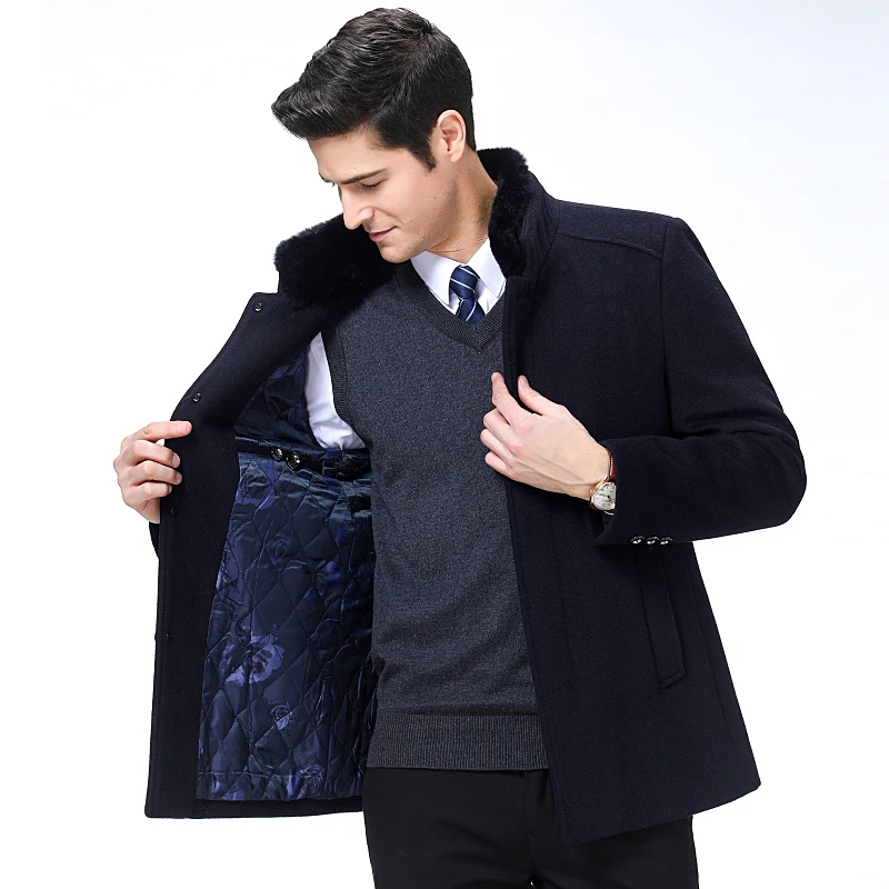 

2019 high quality wool coat for men winter wool coat pea coat for men autumn wool blend jacket cashmere coat for men Real rabbit