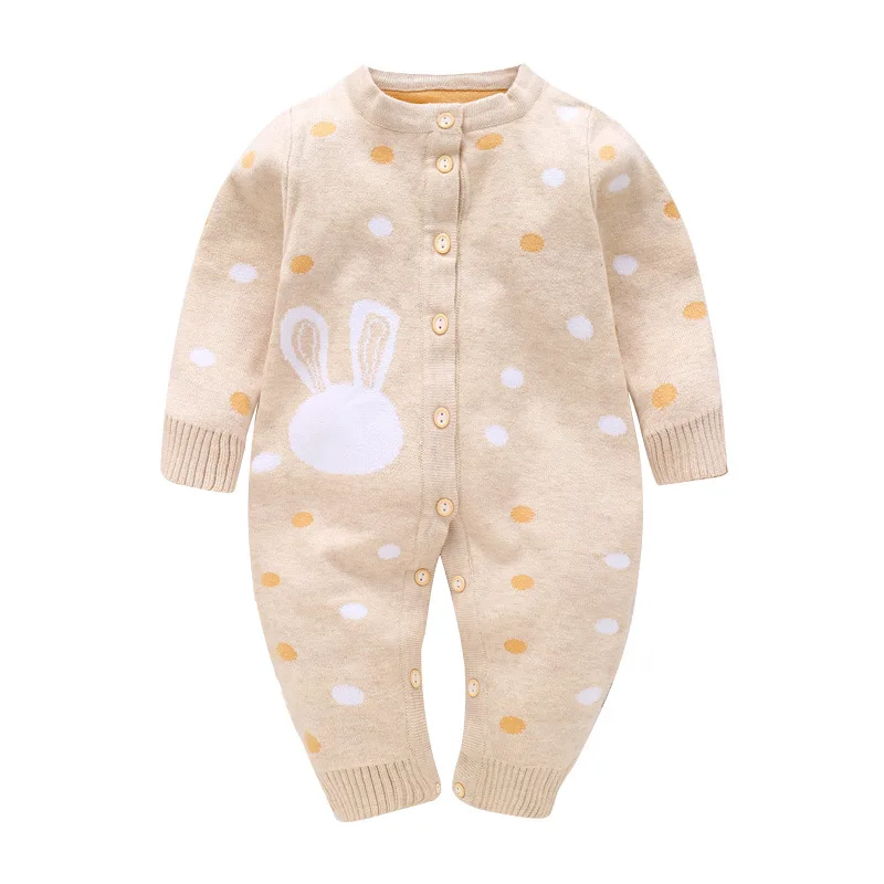 New Knitted Dots Baby Romper O Neck Long Sleeve Baby Sweater Romper