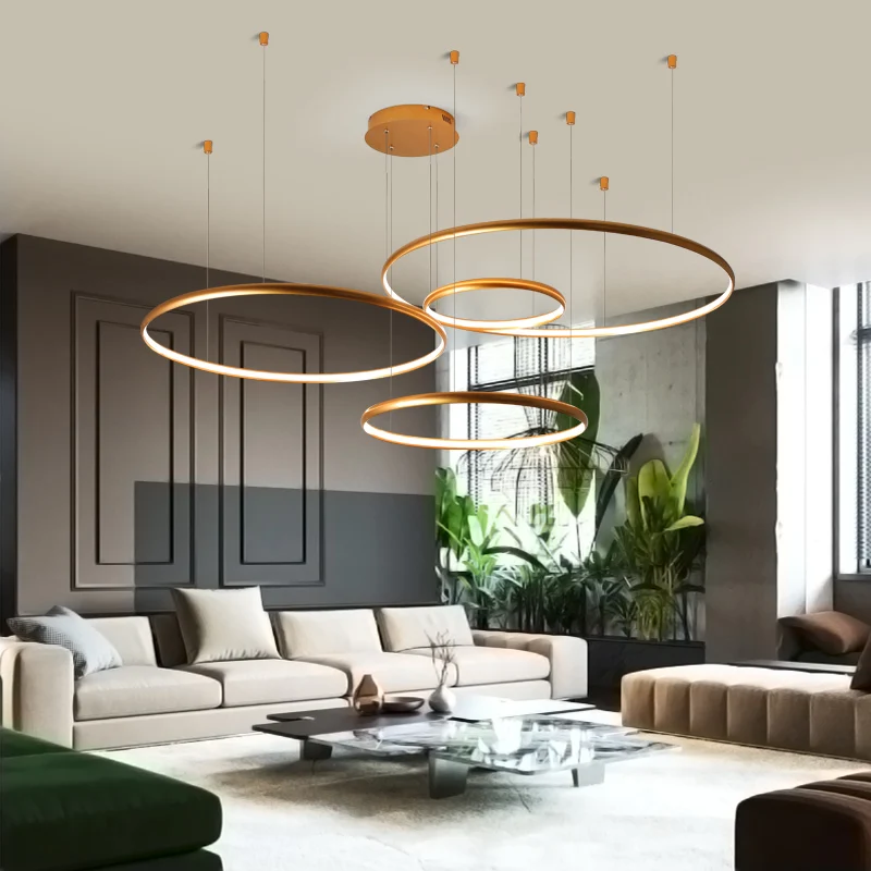 

Free Shipping 2019 New Style Modern led Chandelier Rings Circle Ceiling mounted LED Chandelier Lighting For Living room