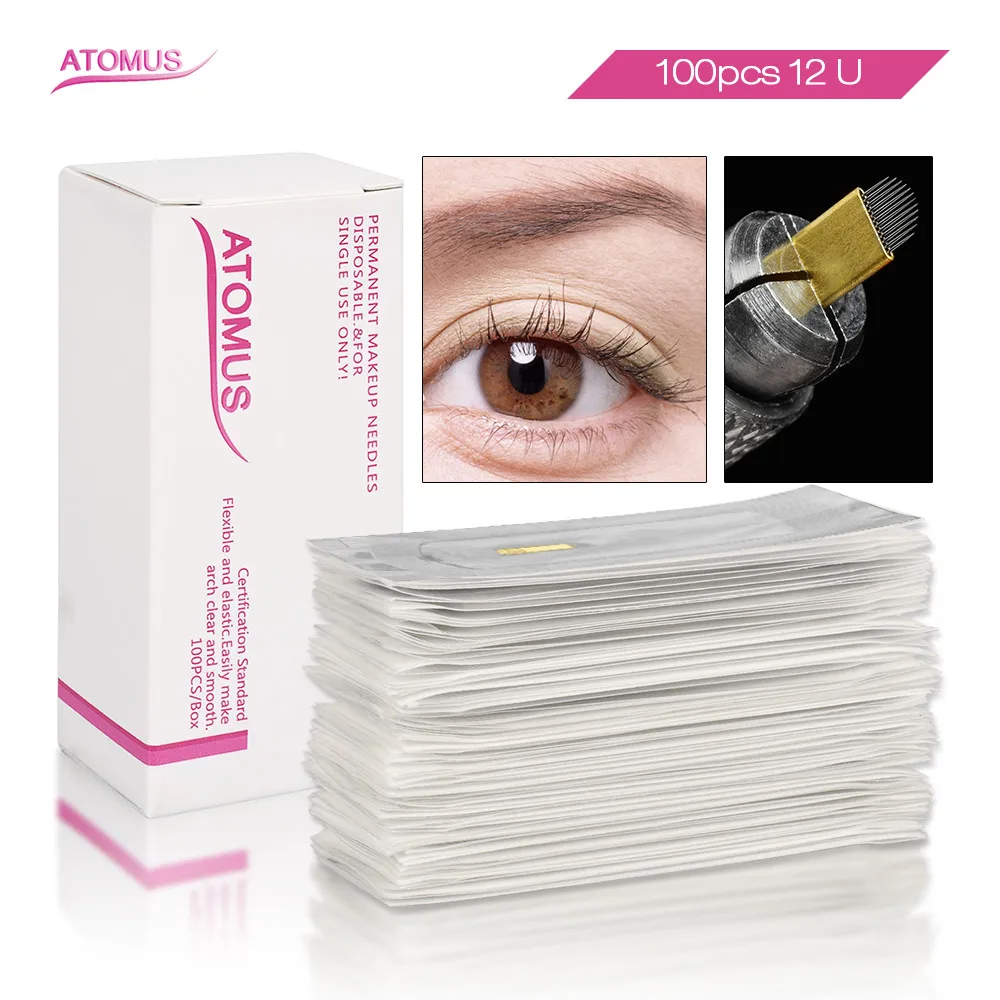

100Pcs/Box 12U Microblading Needle Permanent Makeup Naald Pin Agujas Double Arc Blade Igneleri Aghi Blading Microblading Tattoo