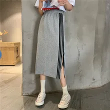 Летняя новая Корейская Стильная хлопковая ткань с тремя сторонами тонкая юбка с разрезом однотонная Повседневная