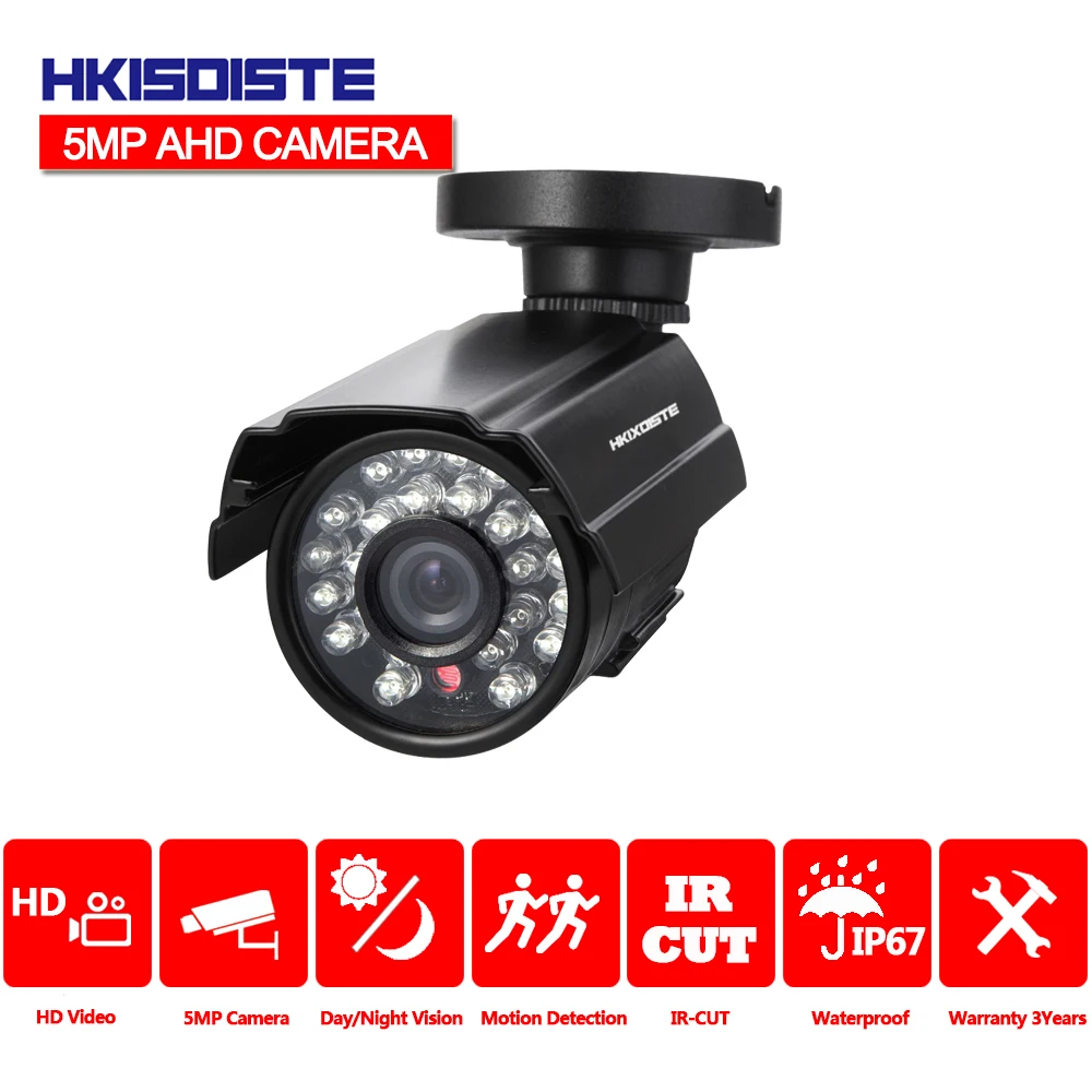 

24pcs IR LEDS Metal Shell Bullet AHD-5mp Camera System Video Surveillance With Bracket IP67 Wertherproof Onvif Motion detection