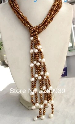 

huij 002908 55" Coffee Brown Nugget Baroque & White Freshwater Pearl Necklace