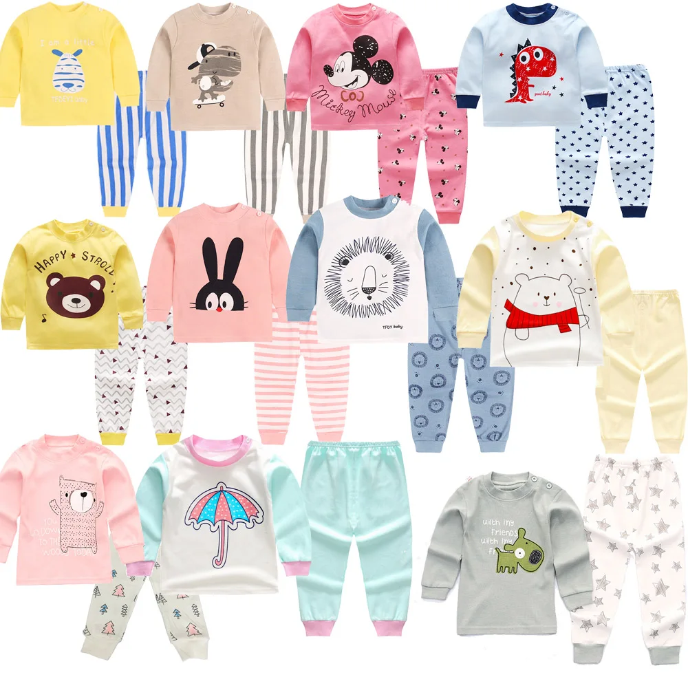 

2018 children Autumn Pajamas clothing Set Boys & girls Cartoon Sleepwear Suit Set kids long-sleeved+pant 2-piece baby clothes