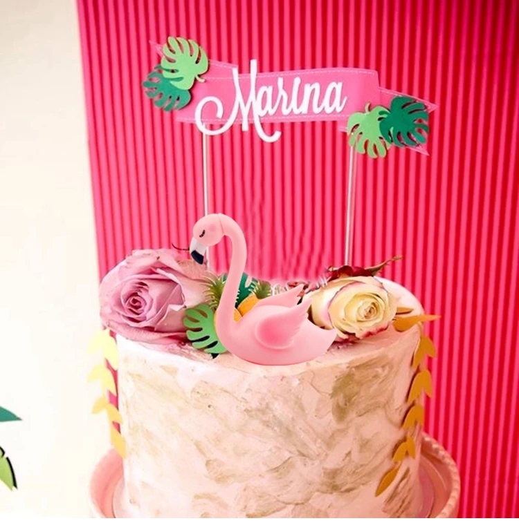 Неоновый Фламинго торт Topper Baby Shower Дети сувениры День Рождения Кекс Toppers украшения