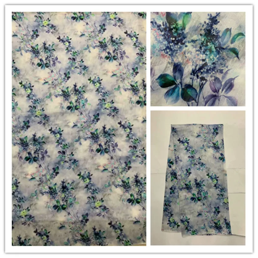 

140cm Pink color printed flowers silk fabrics mulberry silk chiffon fabric textile for girls summer dress clothing carf 6M/M Y09