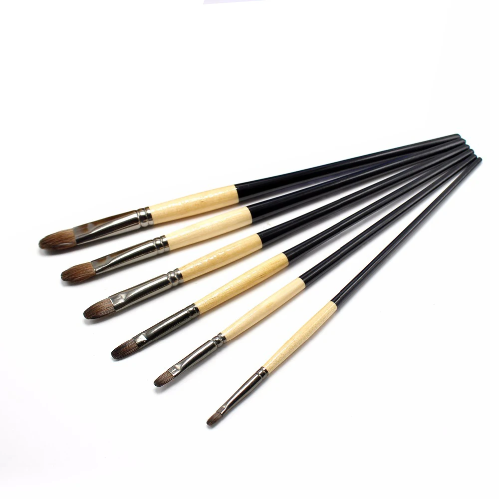 

6 pcs Squirrel hair wood long rod Brushes Watercolor Paint Brush Set for the Artist Gouache Hair Brushes Set art material
