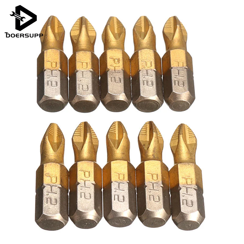 Professional 10pcs/set 1/4" PH2 Titanium Coated Screwdriver