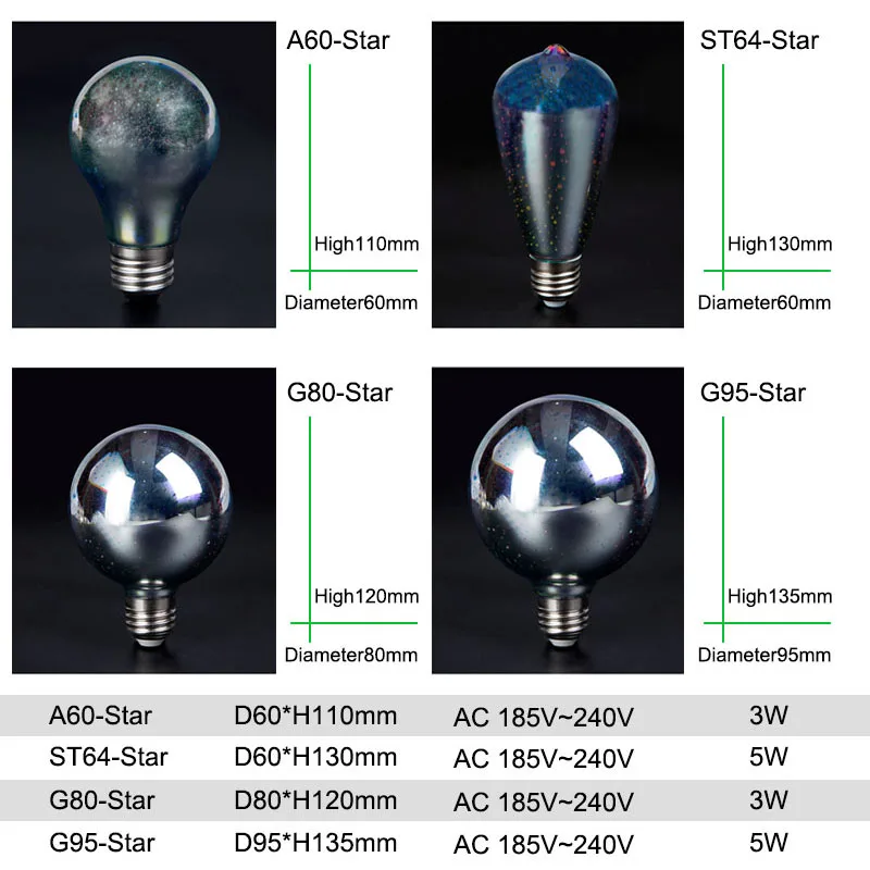 Colourful 3D Star Shine LED Edison Bulb E27 LED Lamp 220V Retro Filament Light Silver Glass Bulb 3w 5w Candle Lamparas Bombillas Colourful 3D Star Shine LED Edison Bulb E27 LED Lamp 220V Retro Filament Light Silver Glass Bulb 3w 5w Candle Lamparas Bombillas
