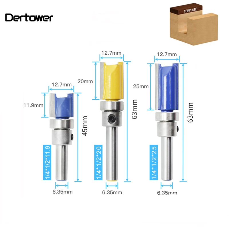 1/3 шт 1/" 1/4 дюймов для конических фрез для промывания и подравнивания шаблон для вырезания гребней и хвостовик Топ нижний подшипник обрезная деревообрабатывающая фрезы лезвие из сплава