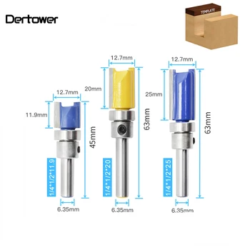 

1/3pc 1/4" 1/4 Inch Shank Flush Trim Pattern Router Bit Shank Top Bottom Bearing Trimming Woodworking Milling Cutter Alloy Blade