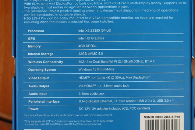 MINIX-NEO-Z83-4-Specifications