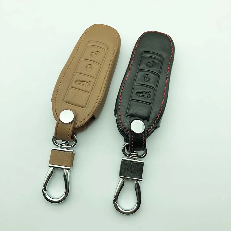 

2017 Exquisite Genuine Leather Car Key Case Shell Cover For Porsche Cayenne 911 996 panamera macan boxster 986 987 981 3 buttons
