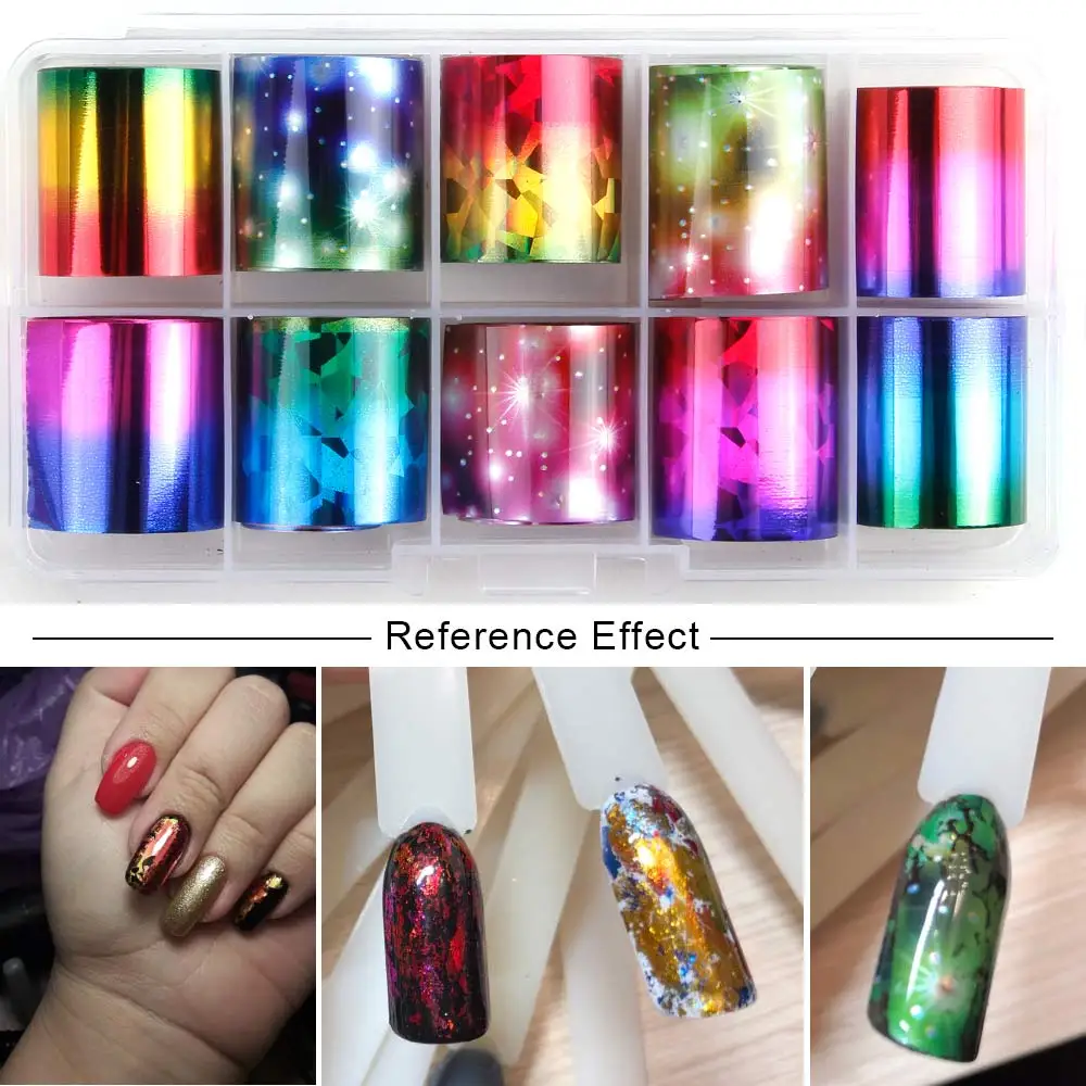 Set D 10 шт. голографическое искусство ногтей DIY наклейки 2,5 см* 100 см Советы Обертывания ногтей фольга рулон переноса клей блестки Акриловые DIY украшения - Цвет: Set D