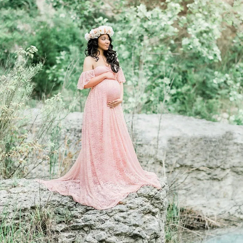 

New 2019 Pregnancy Dress Photography Maternity Dresses For Photo Shoot Pregnant Dress Lace Maxi Gown vestidos de fiesta de noche