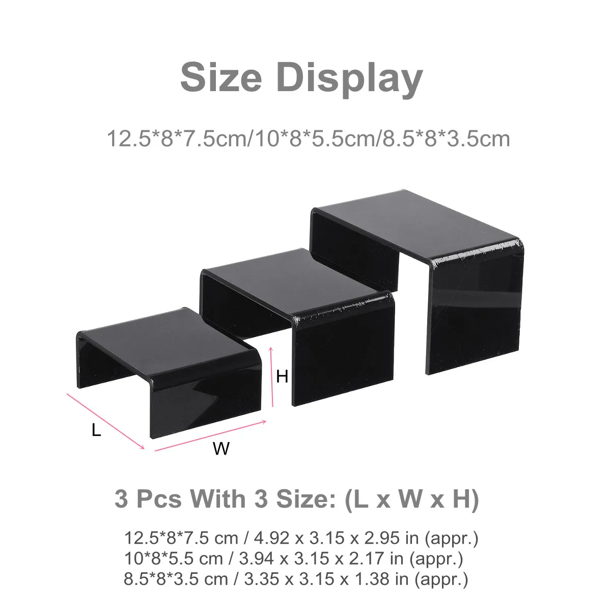 3Pcs/Set Acrylic Display Bridges Riser Shelf Plinths Retail Stall Shoe Racks Jewelry Figurines Collection Stand Holder Black