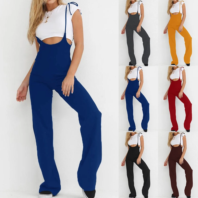 

HEFLASHOR 2019 Solid Backless Jumpsuit Summer Casual Bow Combinaison Femme High Waist Sexy Rompers Womens Jumpsuits Loose Femme