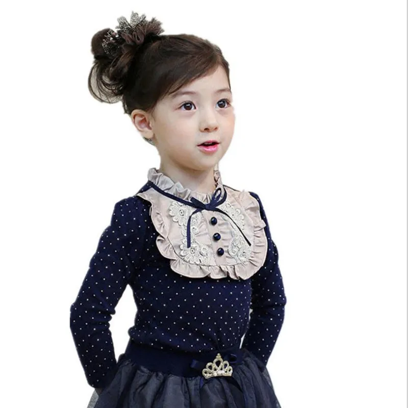 

DFXD Fashion 2019 Spring Girls Tops High Quality Long Sleeve Cotton Lace Princess Children Shirts Kids Clothes For Girls 2-8Yrs