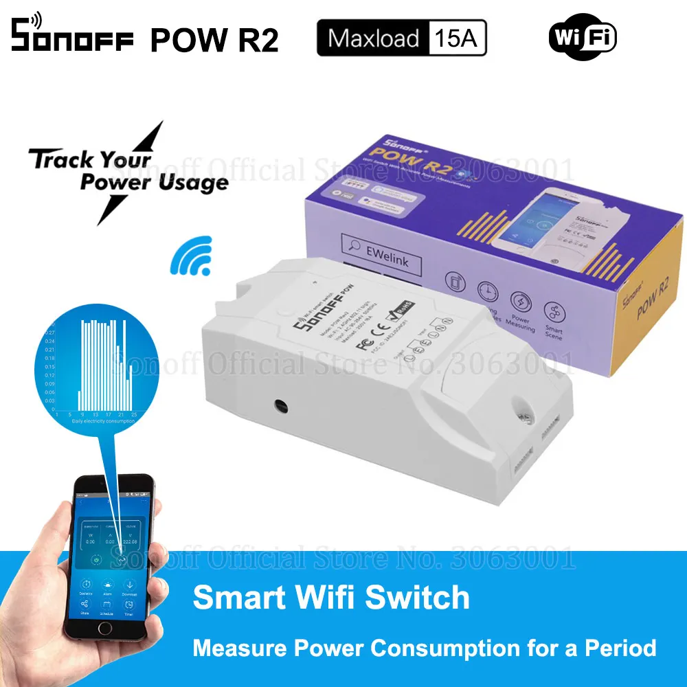 Смарт переключатель Sonoff Pow R2 15A 3500 Вт Wifi с более высокой точностью измерения