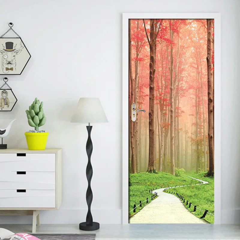 

Orange Forest Road Door Sticker Vinyl Waterproof Poster Wallpaper Mural Decal Sticker