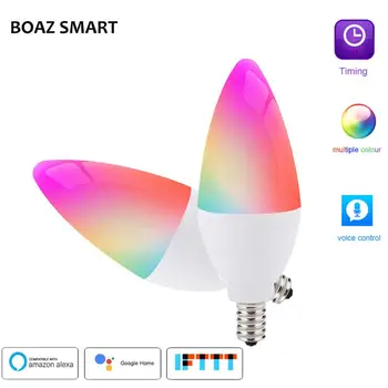 

BOAZ-EC smart E14 Candle Light WiFi RGBCW Led Bulb Light Voice Control by Alexa Echo Google Home 2.4G WiFi Control by Tuya APP