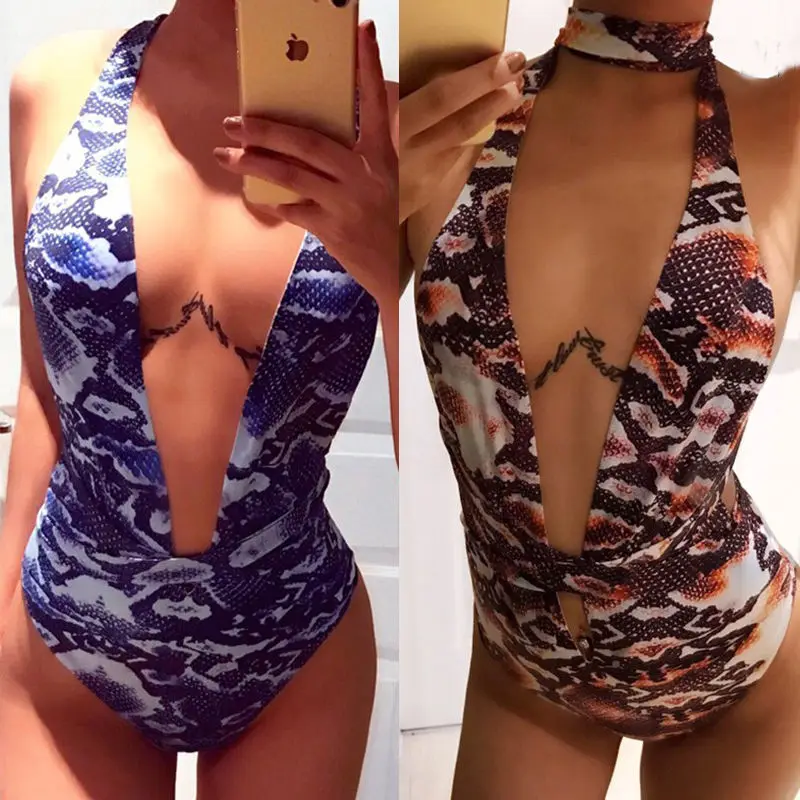 

Womens Swimming Costume Padded Swimsuit Monokini Swimwear Blackless Bikini Halter Pattern One-Piece Suits