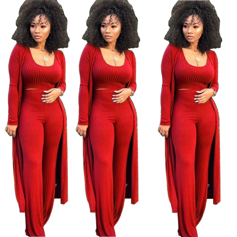 Women knitted long sleeve cardigan coat loose wide leg pants crop top 3 piece set for female women autumn winter women's suits pink sweat suits