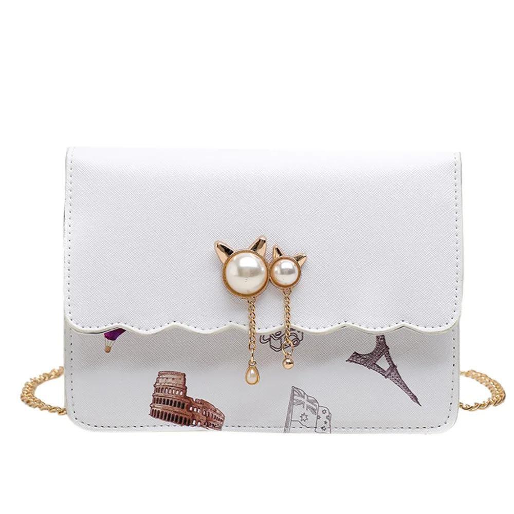 

Messenger Bags Women Simple Fashion Casual Wild Chain Shoulder bag Pearl Accessories for women 2018 leather Small Square Bag A1