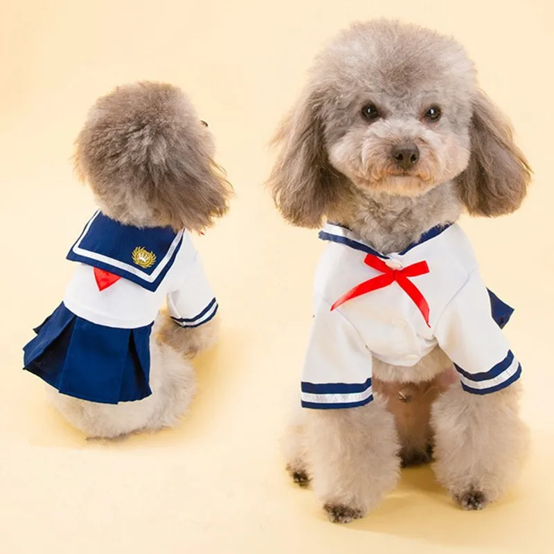 Морской стиль, одежда для собак, костюм синий для маленьких собак, платье для питомцев, Матросская форма, летняя рубашка, наряд для щенков для собак 15S2