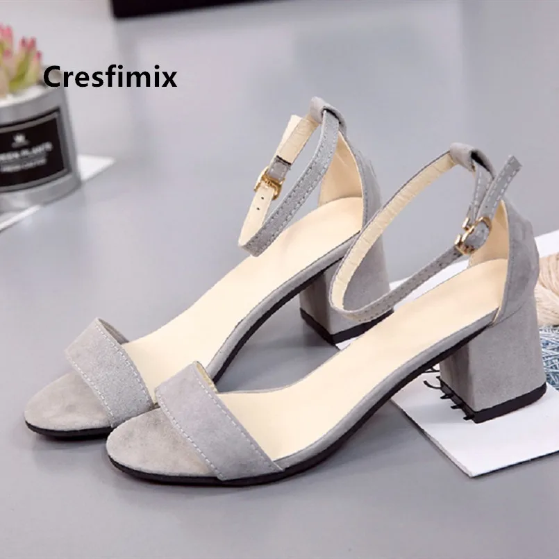 

Women Cute Sweet High Quality Grey Spring Peep Toe High Heel Sandals Lady Casual Comfortable Summer Suede Buckle Sandals G5155