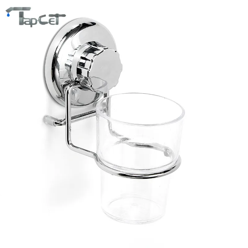

TAPCET Bathroom Powerful Suction Cup Wall Mounted Stainless Steel Toothbrush Holder Bathroom Shelves with Plastic Cup