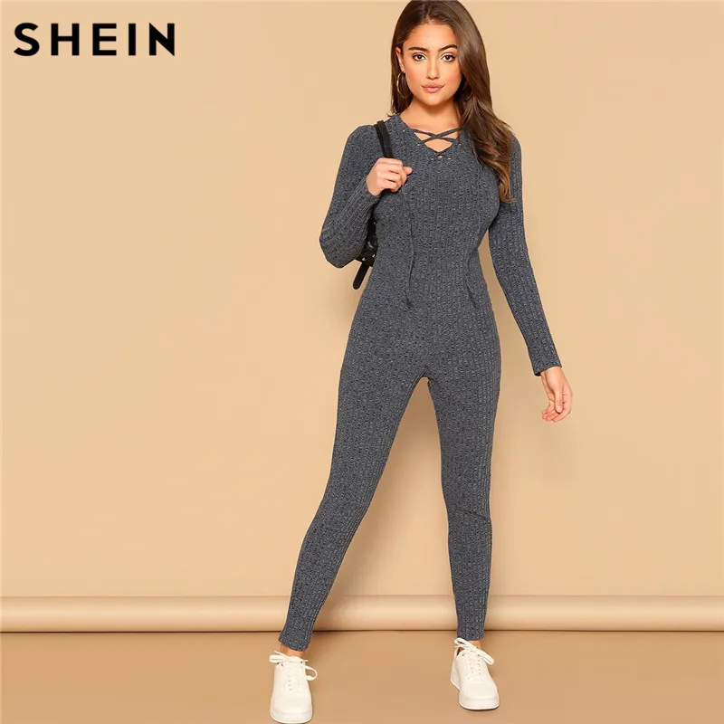 Buy SHEIN Grey Lace Up Equipmennt Jumpsuit Sporting