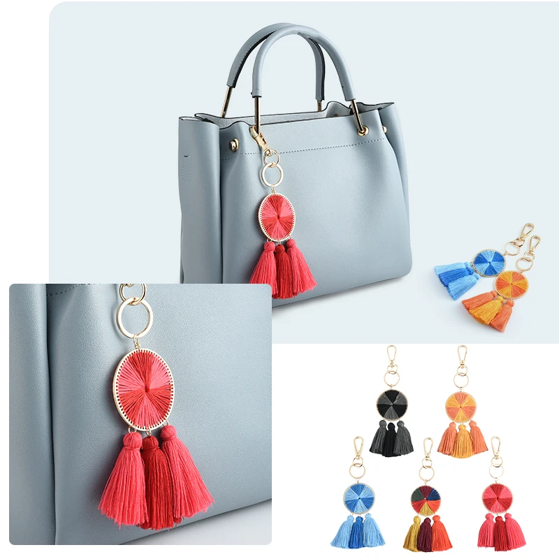 Fecilia 2019 Trendy Handmade Alloy Tassel Bohemian Bag Pendant Keychain Women Ethnic Key Chain Bag Parts & Accessories