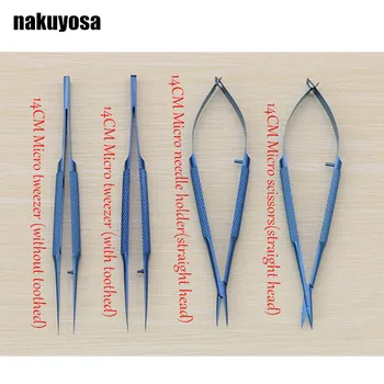 

14cm Titanium alloy ophthalmic microsurgical instruments Needle Holder Micro scissors Tweezers hand surgery 4pcs/set