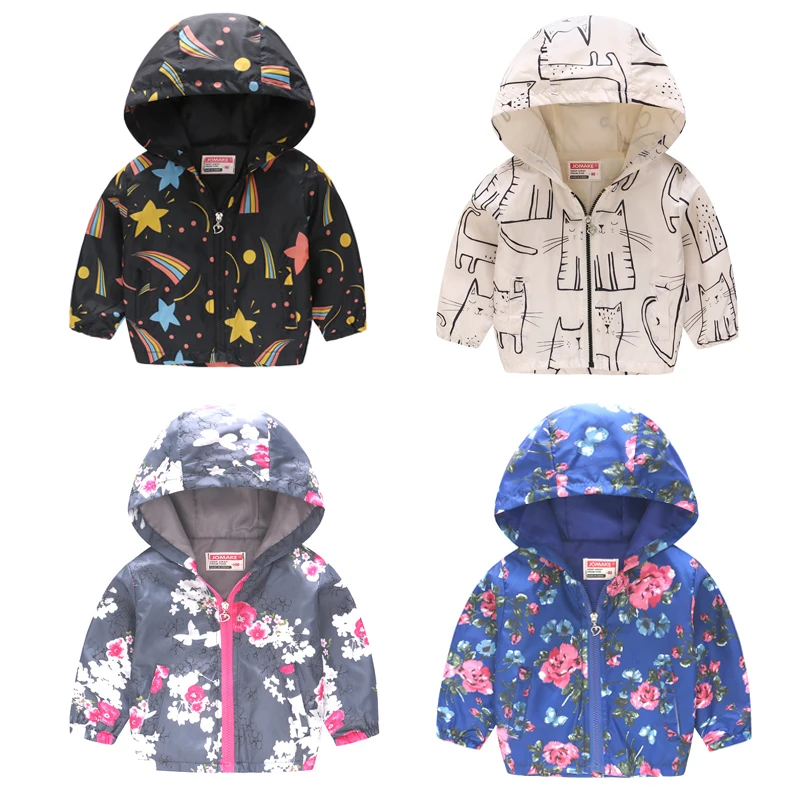 

Baby Girls Jacket 2018 Autumn Graffiti Jackets For Girls Windbreaker Boys Kid Outerwear Coat For Girls Raincoat Children Clothes