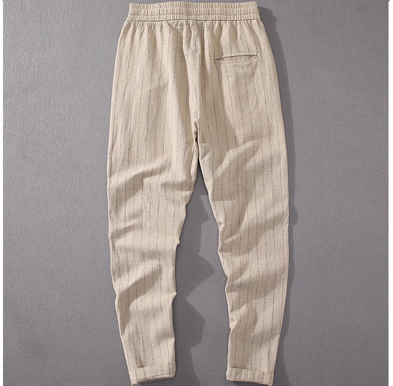 Новинка, повседневные хлопковые льняные брюки для мужчин, летняя мода, маленькие полосатые дышащие мягкие брюки в стиле хип-хоп, мужские M-3XL, YY1919