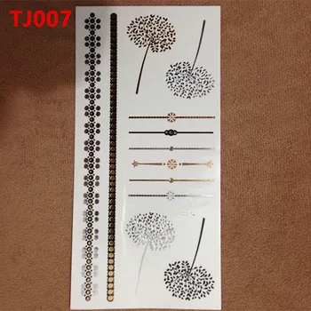 

1PC Flash Metallic Waterproof Temporary Tattoo Gold Silver Women Henna Black Dandelion Bracelet Design Tattoo Sticker TJ007