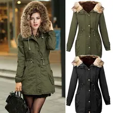 2017 New Winter Women s Warm Clothing Cotton Padded Long Overcoat Outwear Thicken Jacket Fur Hooded