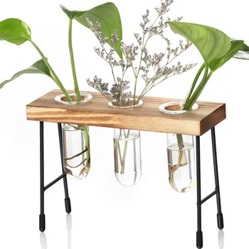 

1 Set Desktop Plant Test Tube Hydroponic Vase Flower Glass Plant Pot With Wooden Tray Room Decor Macetero Macetas 40JUN20