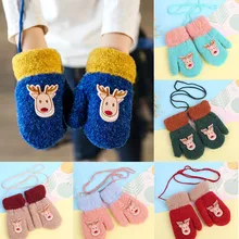 Детские перчатки разных цветов для маленьких девочек и мальчиков; зимние меховые Рождественские теплые детские перчатки с рисунком оленя