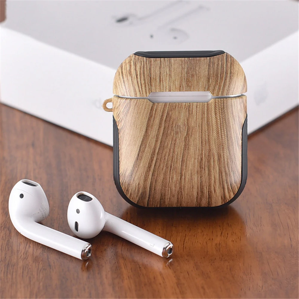 Нескользящий защитный чехол для AirPods ретро текстура древесины PC чехол для Air Pods Bluetooth беспроводная гарнитура жесткий корпус с ремешком