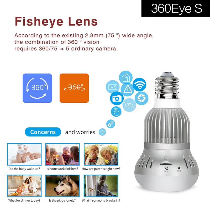 

Free shipping Bulb 360 Degree CCTV Camera 1080P IP WiFi Wireless Panoramic Camera 2MP Full View Fisheye Surveillance Cameras