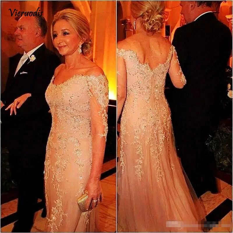 

Vintage Long Sleeves Evening Dresses Lace Mermaid Women Formal Gowns Off Shoulder Beaded Plus Size Prom Dress