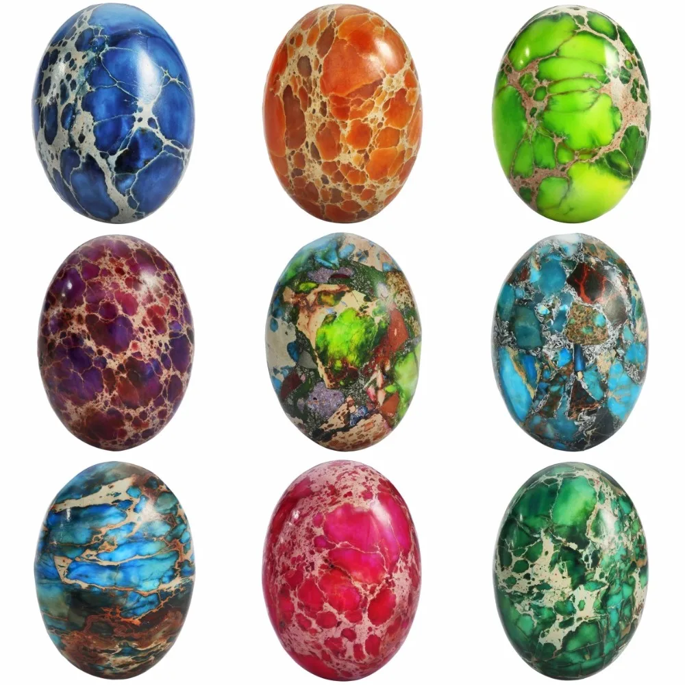 

SUNYIK 1Lot (10Pc) Oval Sea Sediment Jasper Cabochons,Flatback Stone Random Color,18x25mm