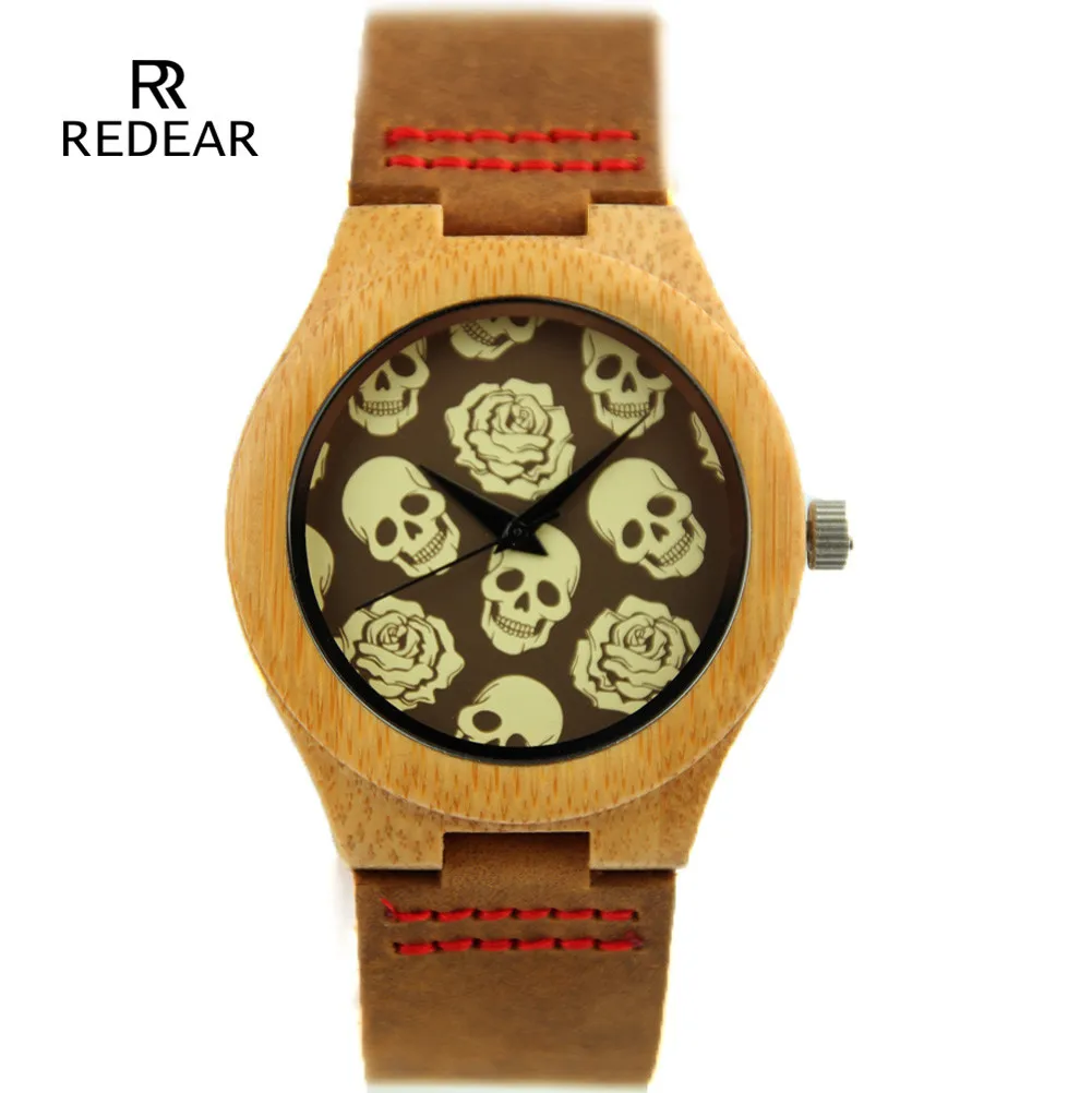 

Fashion Halloween Skull Dial Ladies Couple Wooden Watch Leather Strap Men's and Women's Quartz Wooden Watch relojes para mujer