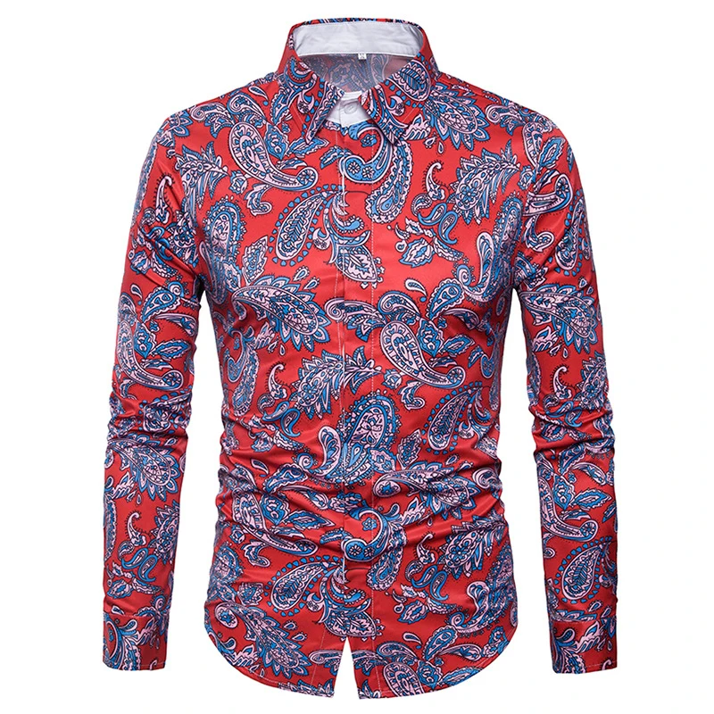 

New 2018 Men's spring shirt Personality casual men Fashion feature 3D printing pattern cotton dress long-sleeved shirt add size