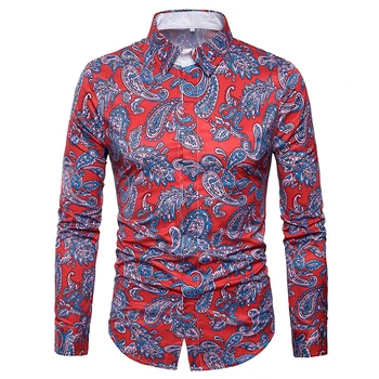 

New 2018 Men's spring shirt Personality casual men Fashion feature 3D printing pattern cotton dress long-sleeved shirt add size